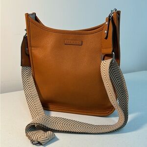 Rae Dunn Tan Crossbody Purse with Patterned Strap